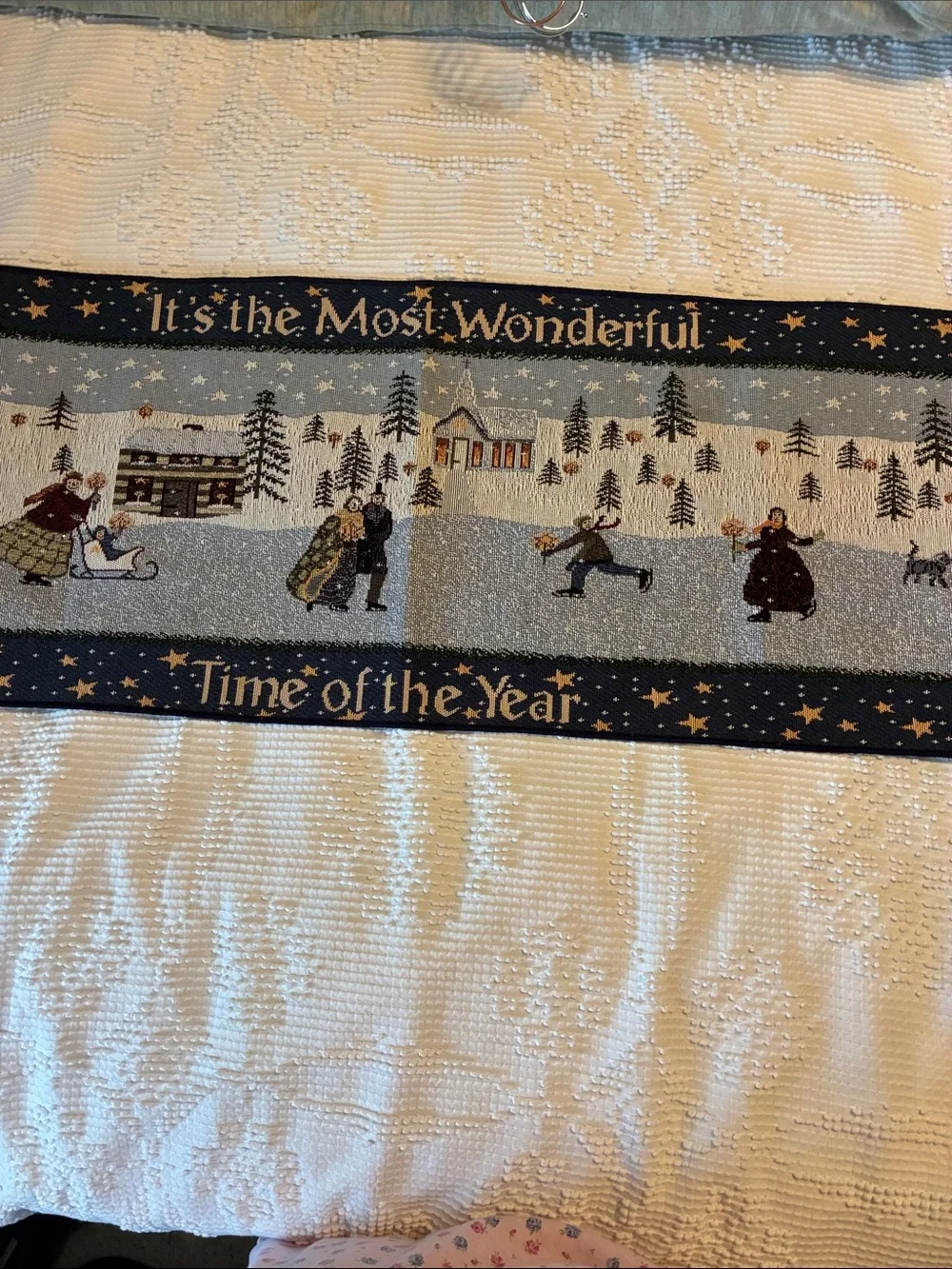 Holiday Table Runner - 'It's the Most Wonderful Time of the Year' Navy and Cream